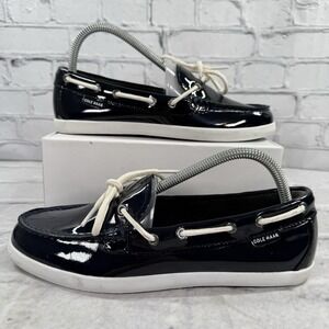 Cole Haan Women's Nantucket Camp Moc Boat Shoes Size 9B Navy Patent Leather